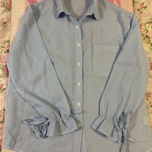 SHEIN Blue Striped Button Down Shirt